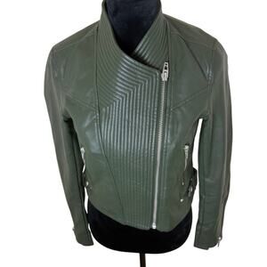 Blank NYC Jacket Womens Size XS Green Faux Leather Moto Zip